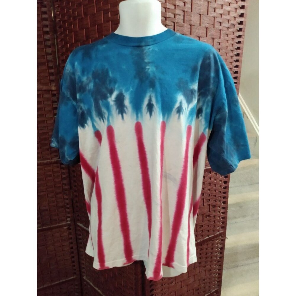 Vintage 90s Sundog Tie Dye T Shirt Single Stitch USA Red White Blue XXL